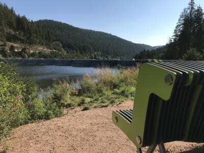 zum Vergrößern klicken Aussicht von einer Sitzbank auf die Linachtalsperre